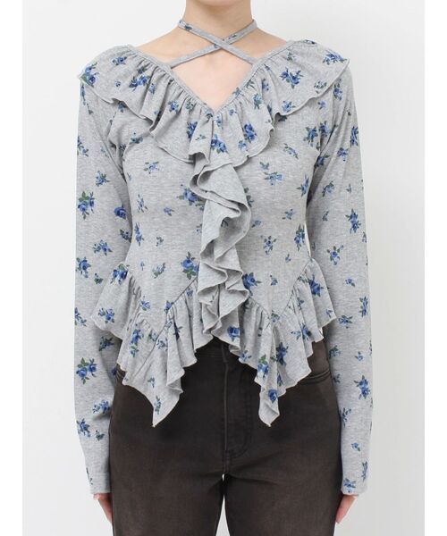 jouetie（ジュエティ）の「ラッフルフリルトップス 花柄（Tシャツ/カットソー・レディース・オフホワイト/ブラック/グレー・MEDIUM）」の13枚目の写真