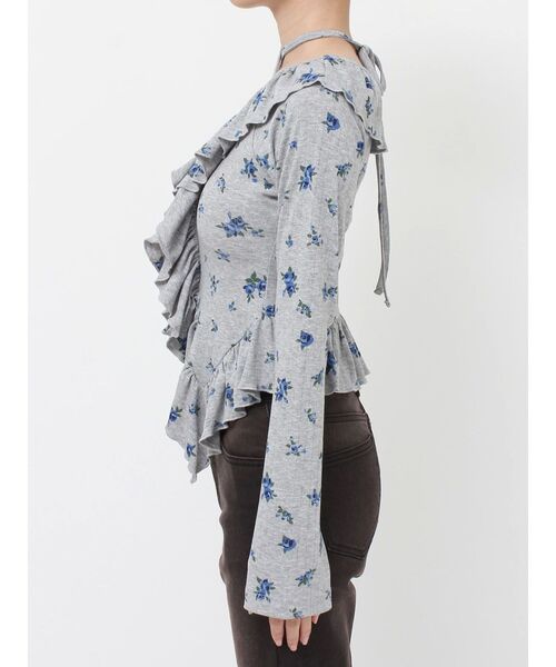 jouetie（ジュエティ）の「ラッフルフリルトップス 花柄（Tシャツ/カットソー・レディース・オフホワイト/ブラック/グレー・MEDIUM）」の14枚目の写真