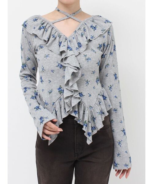 セール】ラッフルフリルトップス 花柄（Tシャツ/カットソー）｜jouetie