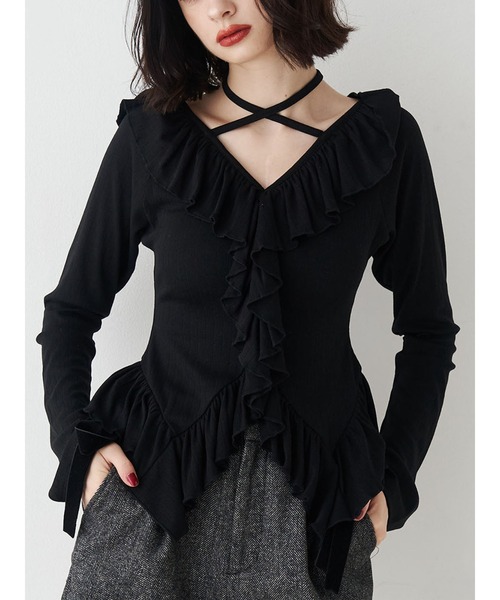 トップス lil lilLilly tシャツ スウェットフリルジップトップス レディース