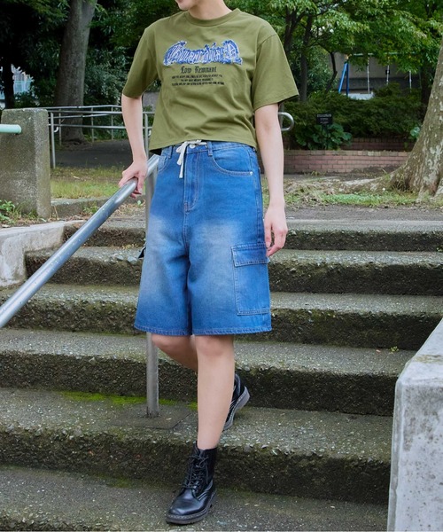 GORGE(ゴージ)の「《デニムフリンジ×クロップド丈》レディース 半袖Tシャツ ロゴデザイン カジュアル 春夏秋(Tシャツ/カットソー・レディース・スミクロ/カーキ/オフホワイト・F)」の7枚目の写真
