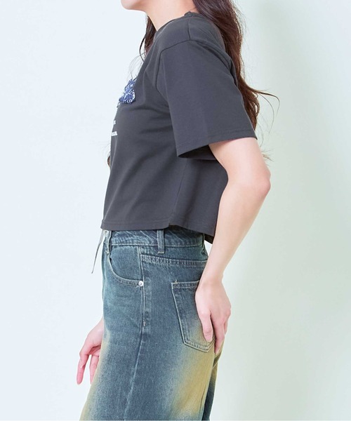 GORGE(ゴージ)の「《デニムフリンジ×クロップド丈》レディース 半袖Tシャツ ロゴデザイン カジュアル 春夏秋(Tシャツ/カットソー・レディース・スミクロ/カーキ/オフホワイト・F)」の10枚目の写真