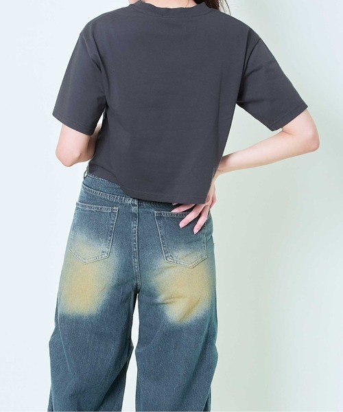 GORGE(ゴージ)の「《デニムフリンジ×クロップド丈》レディース 半袖Tシャツ ロゴデザイン カジュアル 春夏秋(Tシャツ/カットソー・レディース・スミクロ/カーキ/オフホワイト・F)」の11枚目の写真