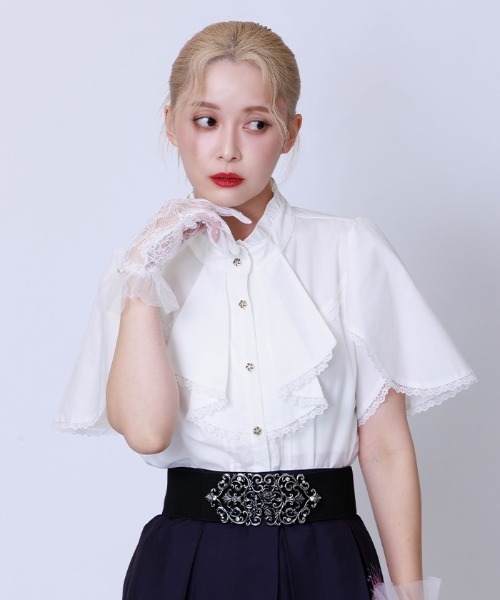 axes femme（アクシーズファム）の「綿混ラッフルフリルブラウス（シャツ/ブラウス・レディース・ミント/ブラック/ホワイト・FREE）」の2枚目の写真