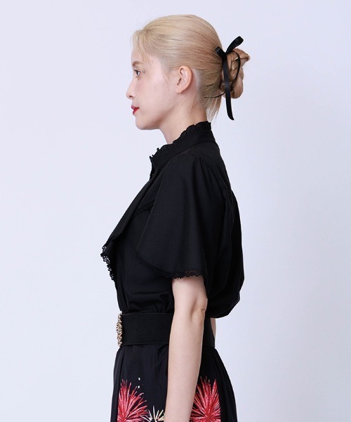 axes femme（アクシーズファム）の「綿混ラッフルフリルブラウス（シャツ/ブラウス・レディース・ミント/ブラック/ホワイト・FREE）」の5枚目の写真