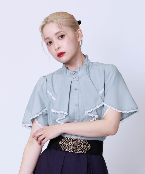 axes femme（アクシーズファム）の「綿混ラッフルフリルブラウス（シャツ/ブラウス・レディース・ミント/ブラック/ホワイト・FREE）」の12枚目の写真