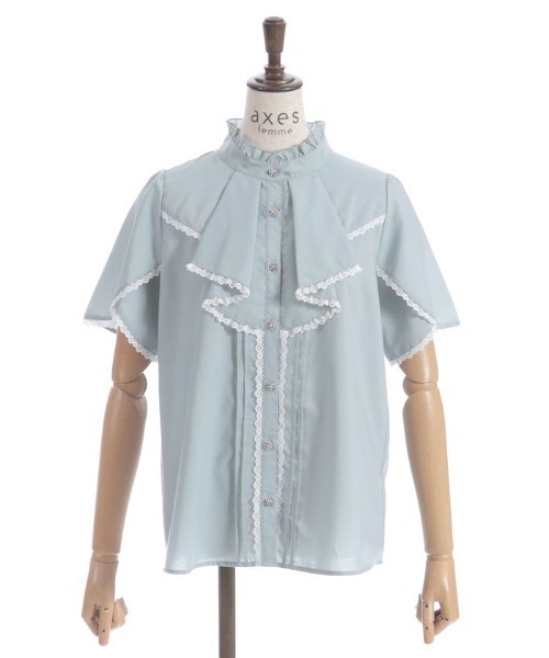 axes femme（アクシーズファム）の「綿混ラッフルフリルブラウス（シャツ/ブラウス・レディース・ミント/ブラック/ホワイト・FREE）」の13枚目の写真