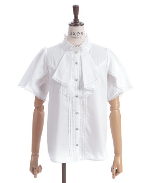axes femme（アクシーズファム）の「綿混ラッフルフリルブラウス（シャツ/ブラウス・レディース・ミント/ブラック/ホワイト・FREE）」の21枚目の写真