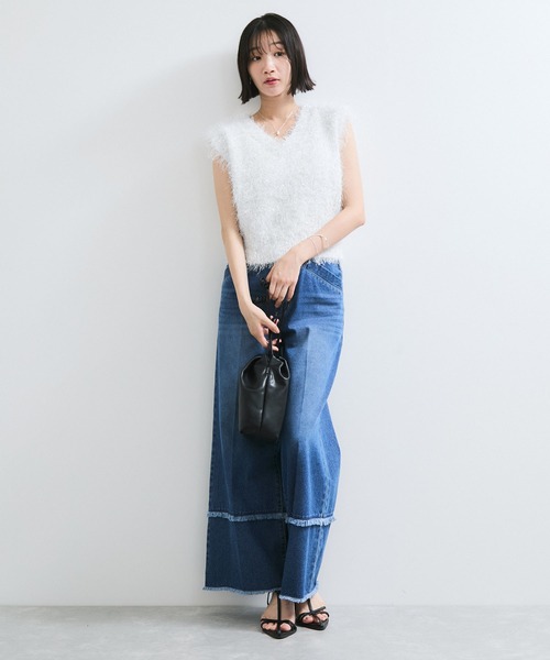 VIS（ビス）の「【WEB限定サイズ:MT/着丈が選べる】【洗える】フェザーヤーンニットベスト（ニット/セーター・レディース・ホワイト系その他/キナリ・M/MT）」の4枚目の写真