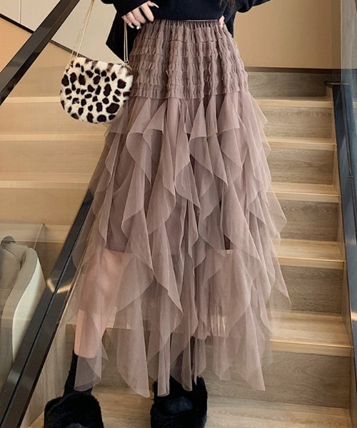 シフォンフリルスカート シフォンフリルティアードスカート – pium