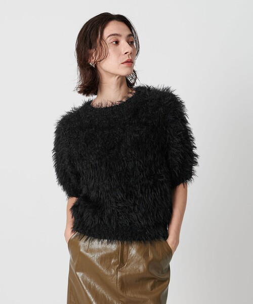 フェザーヤーン ハーフスリーブ ニットプルオーバー（ニット/セーター