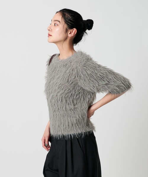 BEAUTY&YOUTH UNITED ARROWS（ビューティーアンドユースユナイテッドアローズ）の「フェザーヤーン ハーフスリーブ ニットプルオーバー（ニット/セーター・レディース・オフホワイト/グレー/ブラック・FREE）」の4枚目の写真