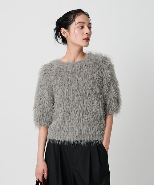 BEAUTY&YOUTH UNITED ARROWS（ビューティーアンドユースユナイテッドアローズ）の「フェザーヤーン ハーフスリーブ ニットプルオーバー（ニット/セーター・レディース・オフホワイト/グレー/ブラック・FREE）」の5枚目の写真