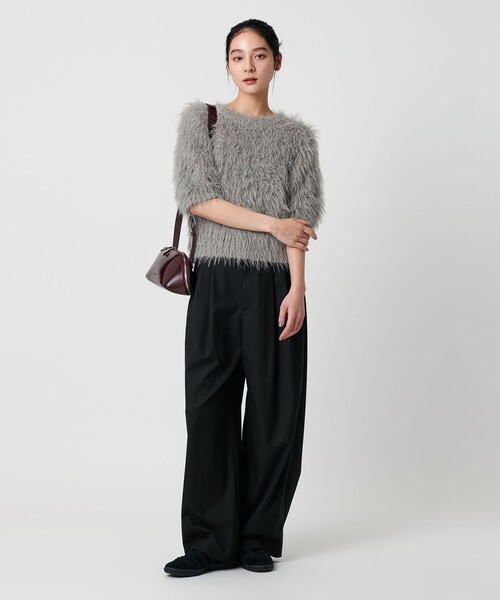 BEAUTY&YOUTH UNITED ARROWS（ビューティーアンドユースユナイテッドアローズ）の「フェザーヤーン ハーフスリーブ ニットプルオーバー（ニット/セーター・レディース・オフホワイト/グレー/ブラック・FREE）」の6枚目の写真