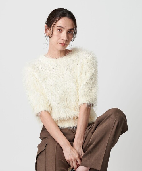 ビューティー＆ユース ユナイテッドアローズ（BEAUTY&YOUTH）/フェザーヤーン ハーフスリーブ ニットプルオーバー セール】フェザーヤーン ハーフスリーブ ニットプルオーバー（ニット