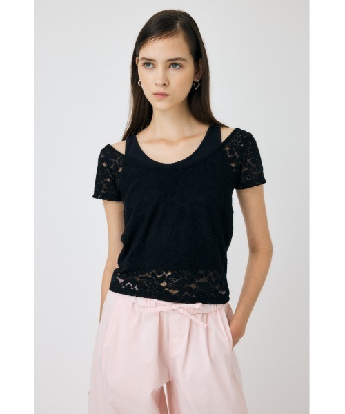 MOUSSY(マウジー)の「LAYERED LACE トップス(Tシャツ/カットソー・レディース・ブラック/オフホワイト/ブラウン・FREE)」の2枚目の写真