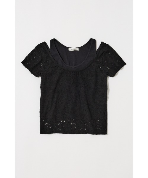 MOUSSY(マウジー)の「LAYERED LACE トップス(Tシャツ/カットソー・レディース・ブラック/オフホワイト/ブラウン・FREE)」の4枚目の写真