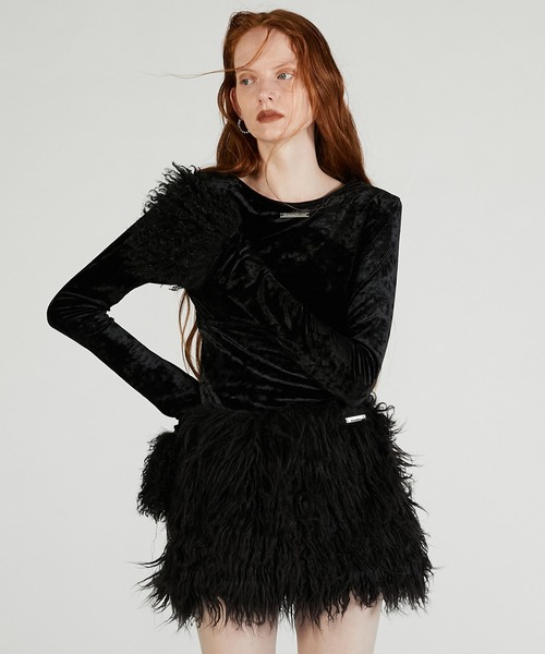 PRANK PROJECT（プランクプロジェクト）の「ファースリーブベロアトップ / Fur Sleeve Velour Top（その他トップス・レディース・ブラック/アイボリー・FREE）」の2枚目の写真