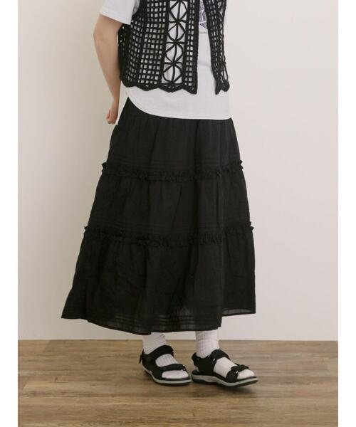 Samansa Mos2（サマンサ モスモス）の「フリルティアードスカート（スカート・レディース・グレー/ブラック/キナリ・F）」の2枚目の写真