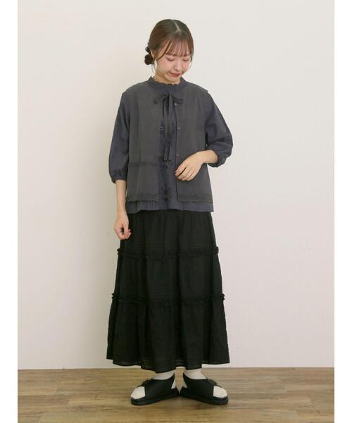 Samansa Mos2（サマンサ モスモス）の「フリルティアードスカート（スカート・レディース・グレー/ブラック/キナリ・F）」の16枚目の写真