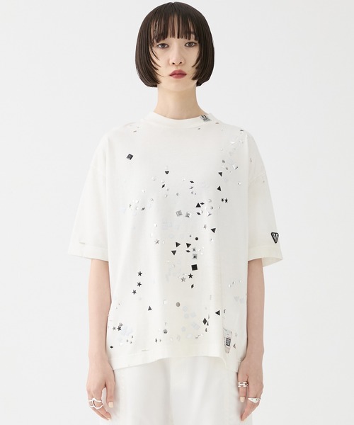 Maison MIHARA YASUHIRO（メゾンミハラヤスヒロ）の「【MIHARA YASUHIRO/ミハラヤスヒロ】EMBELLISHED DISTRESSED TEE/エンベリッシュドディストレストTシャツ（Tシャツ/カットソー・レディース・ブラック/ホワイト・36）」の21枚目の写真