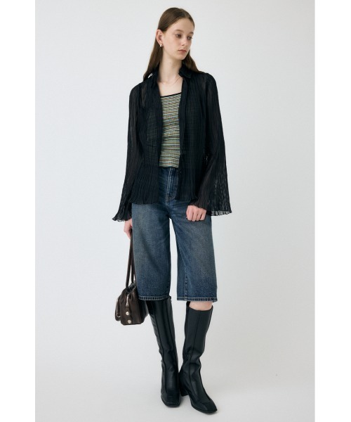 MOUSSY(マウジー)の「【EC・一部店舗限定】SHEER PLEATS シャツ(シャツ/ブラウス・レディース・ネイビー/オフホワイト/ブラック・FREE)」の5枚目の写真
