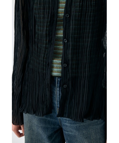MOUSSY(マウジー)の「【EC・一部店舗限定】SHEER PLEATS シャツ(シャツ/ブラウス・レディース・ネイビー/オフホワイト/ブラック・FREE)」の12枚目の写真