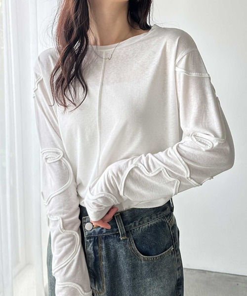 GeeRA(ジーラ)の「コード刺繍スラブシアーカットソー(Tシャツ/カットソー・レディース・ライトグレー/オフホワイト/ブラック・MEDIUM/LARGE/X-LARGE)」の2枚目の写真