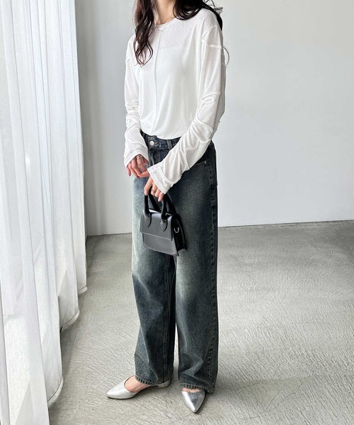 GeeRA(ジーラ)の「コード刺繍スラブシアーカットソー(Tシャツ/カットソー・レディース・ライトグレー/オフホワイト/ブラック・MEDIUM/LARGE/X-LARGE)」の6枚目の写真