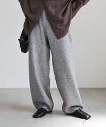 専用です！45Rウールニットパンツ　縮絨　グレー✕えんじ 高身長 ストレッチ綿混ストレートパンツ（選べる3レングス）丈