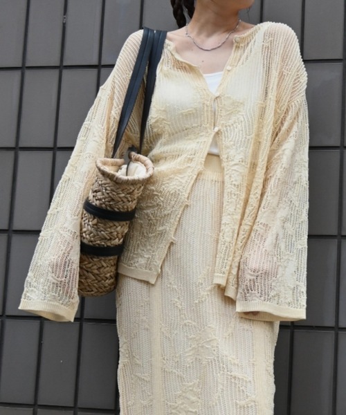 美品　ウィルフリー　メッシュ グラデーション フラワー リブ シアー ニット セール】mesh gradation flower rib sheer knit（ニット/セーター