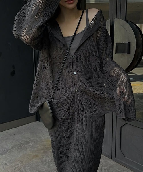 セール】mesh gradation flower rib sheer knit（ニット