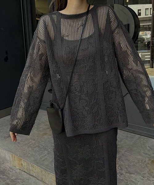 WILLFULLY(ウィルフリー)の「mesh gradation flower rib sheer knit(ニット/セーター・レディース・ブラック/ブルーグレー/ウィート・FREE)」の14枚目の写真
