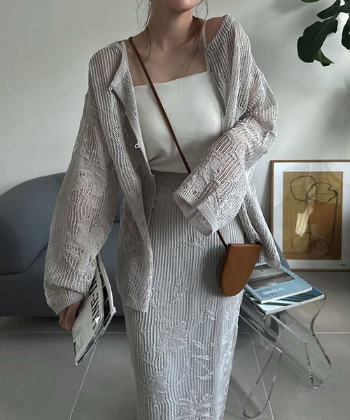 セール】mesh gradation flower rib sheer knit（ニット
