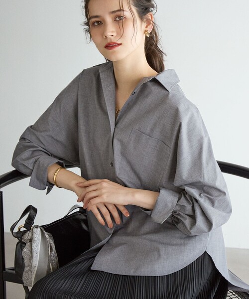 T-mat ライトグレーのブラウス セール】【SLOW/一部店舗限定】ライトタンブラータフタ バックボタン