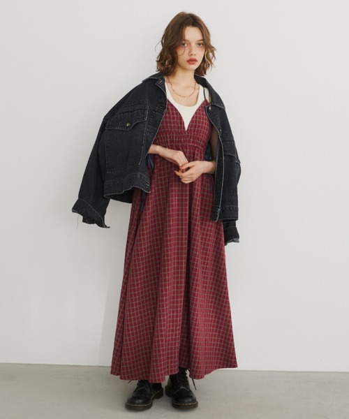 h.NAOTO Dark Red Rum キャミワンピース 配色ボリュームキャミワンピース（ワンピース）｜Unitage