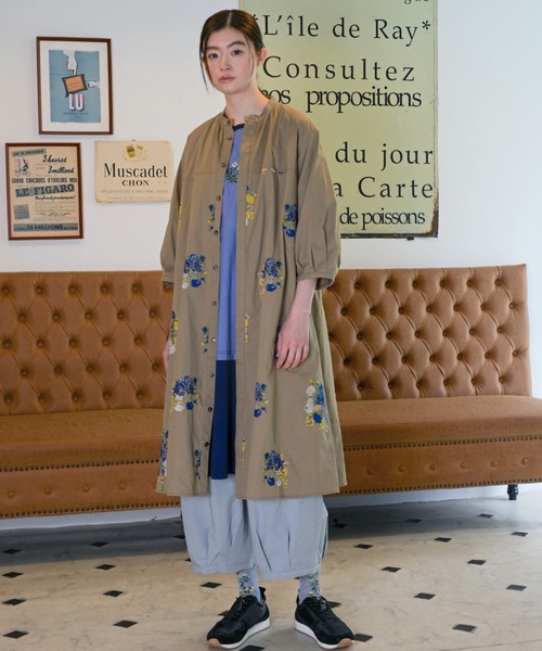 スモールウェーブボイルデインティ フラワー刺繍＋天竺ワンピース