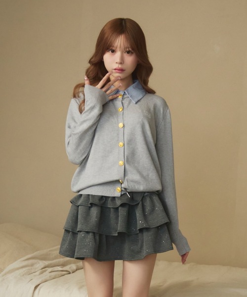 TITTY&CO.（ティティーアンドコー）の「刺繍入りドッキングニット（ニット/セーター・レディース・ネイビー/グレー・FREE）」の3枚目の写真