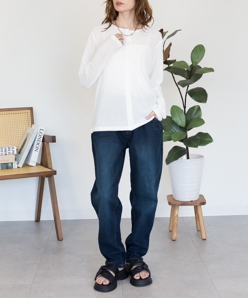 RCD（アールシーディー）の「ウエストゴムテーパードデニムパンツ（デニムパンツ・レディース・ワンウォッシュ/ネイビー/ブルー・LL/L/3L/4L/M）」の4枚目の写真