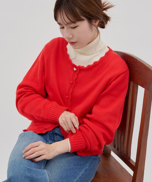 umm.】ハート釦カギ針使いカーディガン（カーディガン/ボレロ