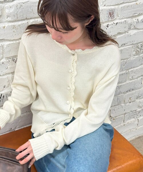 セール】【umm.】ハート釦カギ針使いカーディガン（カーディガン