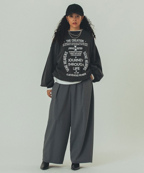 ROSE BUD（ローズバッド）の「(GENE HEAVENS)VOLUME SLEEVE PRINT SWEAT（スウェット・レディース・チャコール/オフホワイト・ONE SIZE）」の14枚目の写真