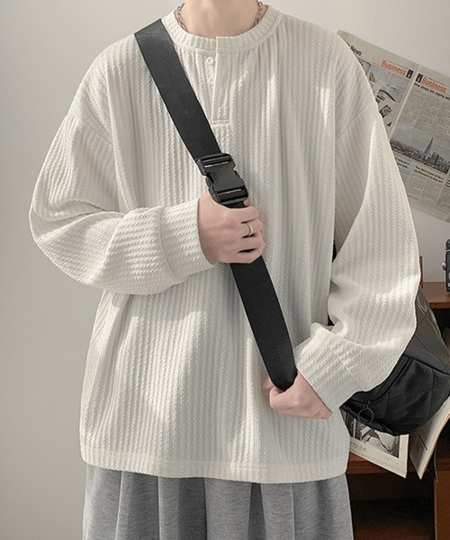 WESTSEA（ウエストシー）の「ワッフル ヘンリーネックTシャツ 長袖 無地（Tシャツ/カットソー・メンズ・ホワイト/ベージュ/ブラック・XL/L/M）」の5枚目の写真