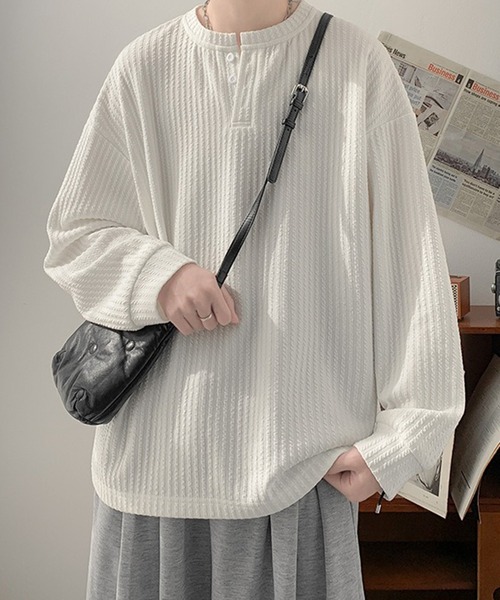 WESTSEA（ウエストシー）の「ワッフル ヘンリーネックTシャツ 長袖 無地（Tシャツ/カットソー・メンズ・ホワイト/ベージュ/ブラック・XL/L/M）」の6枚目の写真