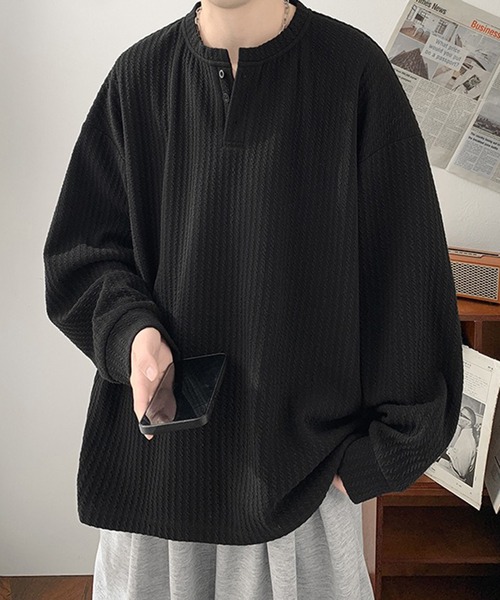 WESTSEA（ウエストシー）の「ワッフル ヘンリーネックTシャツ 長袖 無地（Tシャツ/カットソー・メンズ・ホワイト/ベージュ/ブラック・XL/L/M）」の8枚目の写真
