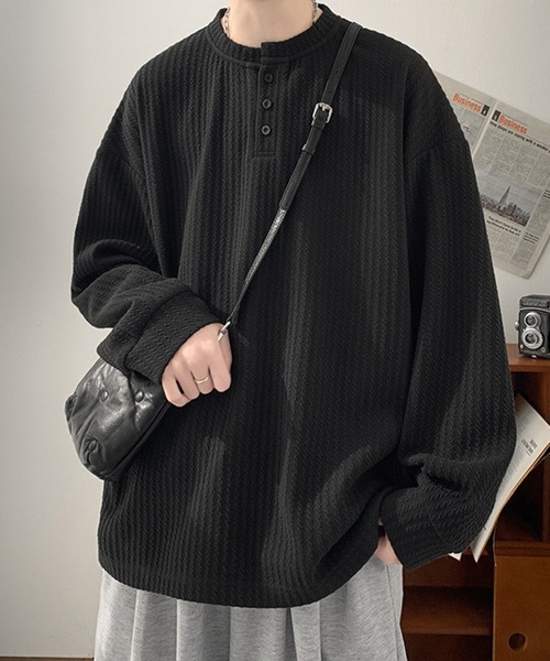 WESTSEA（ウエストシー）の「ワッフル ヘンリーネックTシャツ 長袖 無地（Tシャツ/カットソー・メンズ・ホワイト/ベージュ/ブラック・XL/L/M）」の9枚目の写真