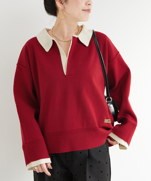 手洗い可 / 襟付きニットプルオーバー（ニット/セーター）｜B.C