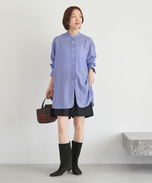 リヨセルストライプバンドカラーシャツ（シャツ/ブラウス）｜IENA