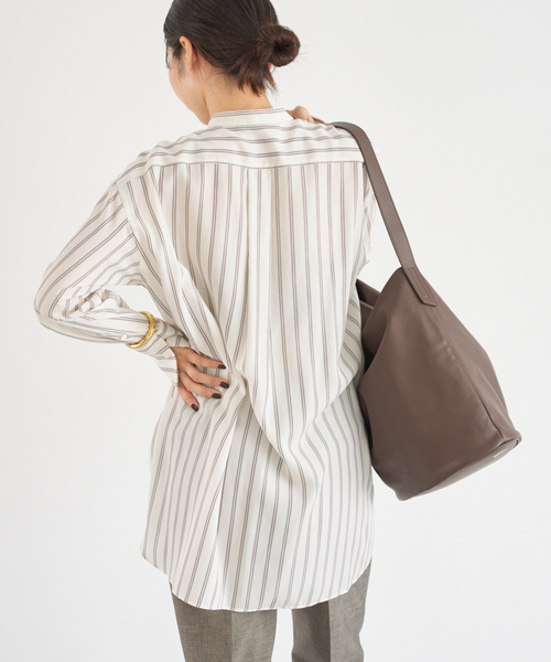 セール】リヨセルストライプバンドカラーシャツ（シャツ/ブラウス