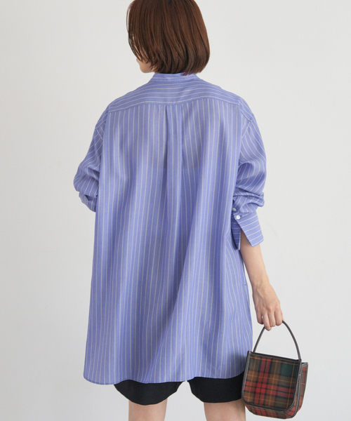 リヨセルストライプバンドカラーシャツ（シャツ/ブラウス）｜IENA